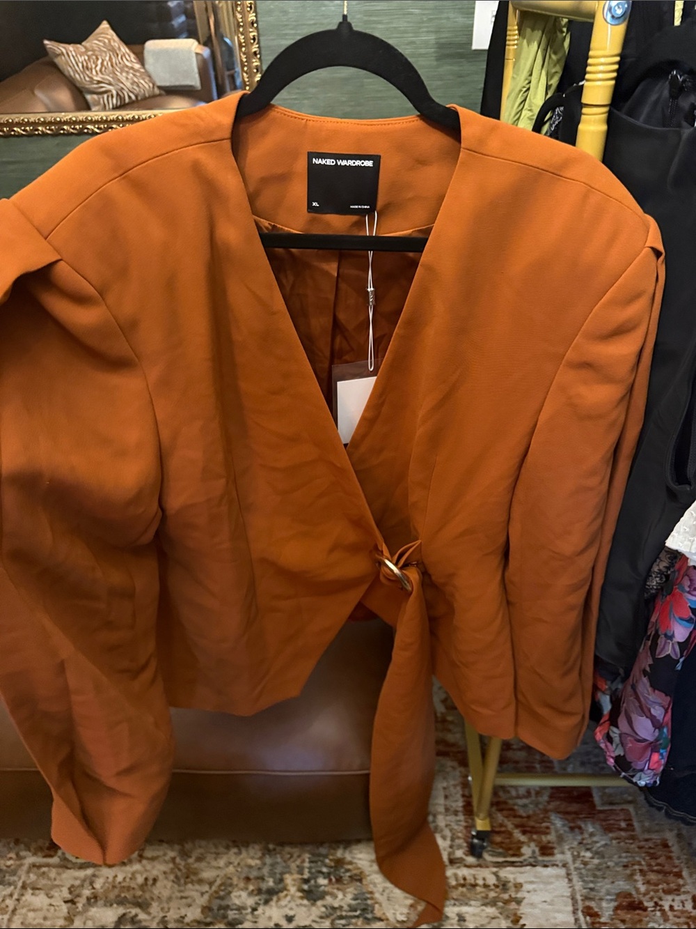 naked wardrobe Women's Rust Tie-Waist Blazer Jacket